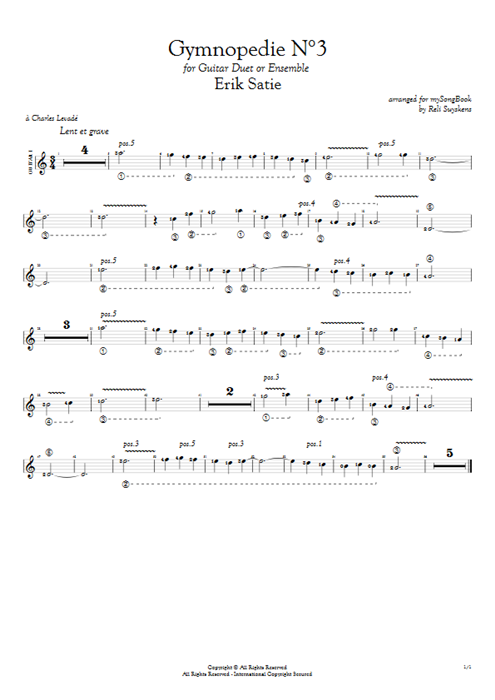Gymnopédie N°3 in A Erik Satie guitar pro tab AGuitarI Guitar Duet mysongbook